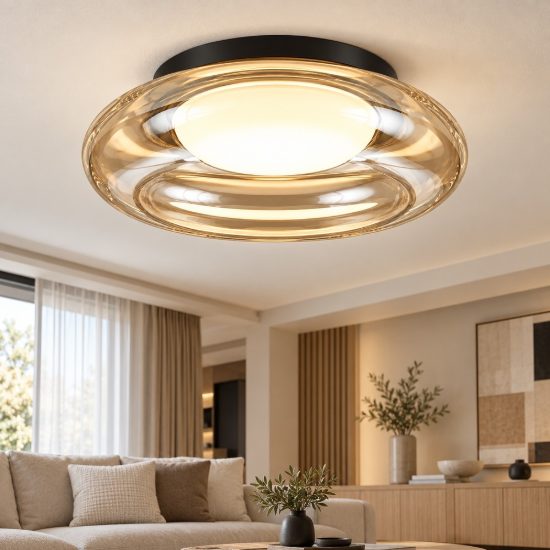 Plafoniera tonda vetro bronzo led 30w 3000k 40cm design moderna