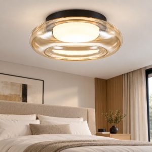 Plafoniera design moderna tonda bronzo vetro led 20w 3000k 32cm