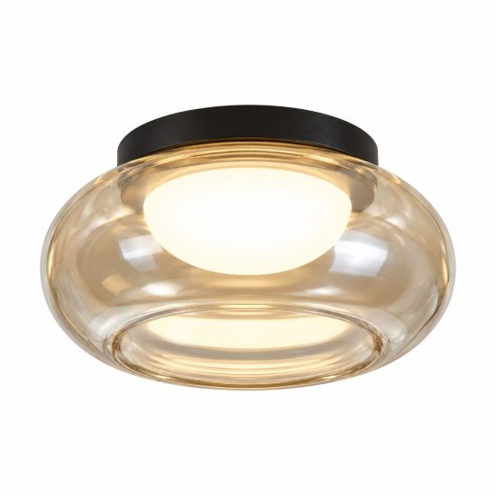 Plafoniera tonda bronzo vetro led 12w 3000k 23cm design moderna per ingresso