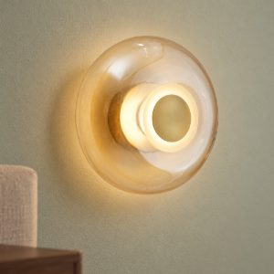 Applique oro vetro tonda design moderna per soggiorno led 5w 3000k 18cm