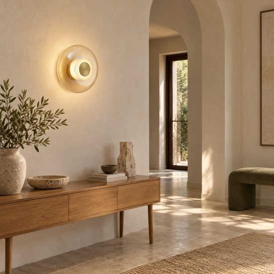 Applique oro vetro tonda design moderna per soggiorno led 5w 3000k 18cm