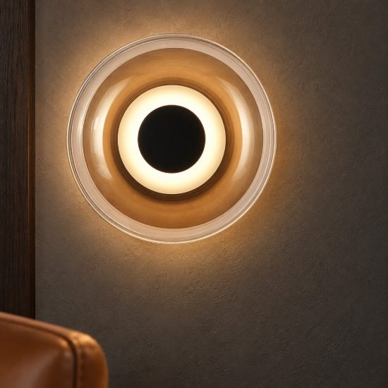 Applique per salotto nero vetro led 5w 3000k 18cm tonda design moderna