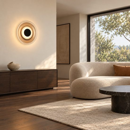Applique per salotto nero vetro led 5w 3000k 18cm tonda design moderna