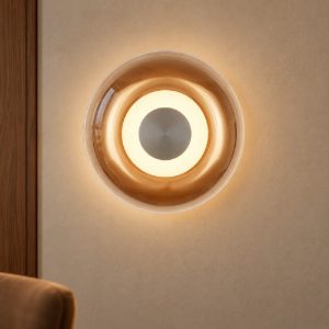 Applique tonda design moderna caffè vetro per sala da pranzo led 5w 3000k 18cm