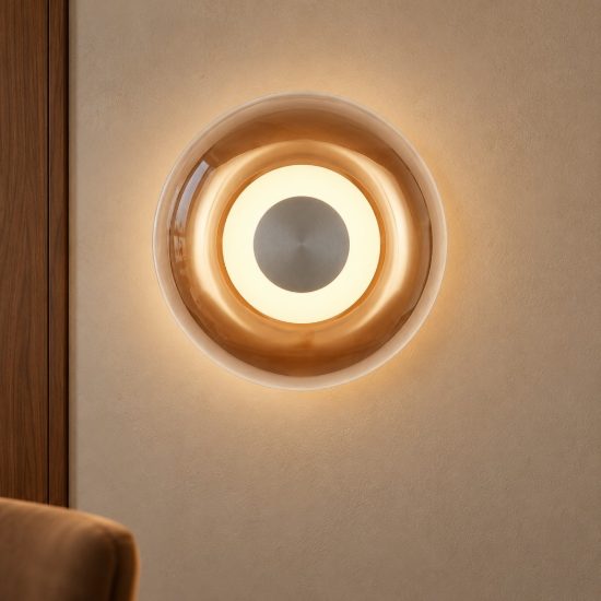 Applique tonda design moderna caffè vetro per sala da pranzo led 5w 3000k 18cm