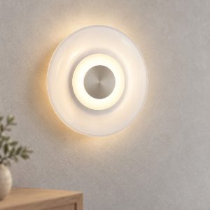Applique nichel vetro tonda design moderna per sala da pranzo led 5w 3000k 18cm