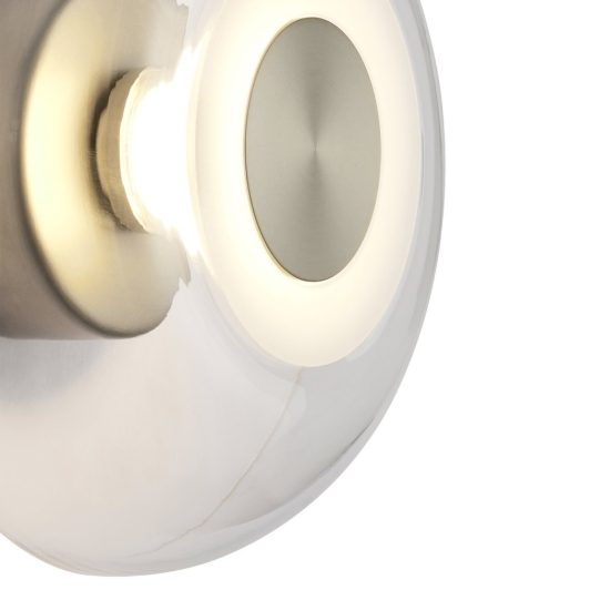 Applique nichel vetro tonda design moderna per sala da pranzo led 5w 3000k 18cm