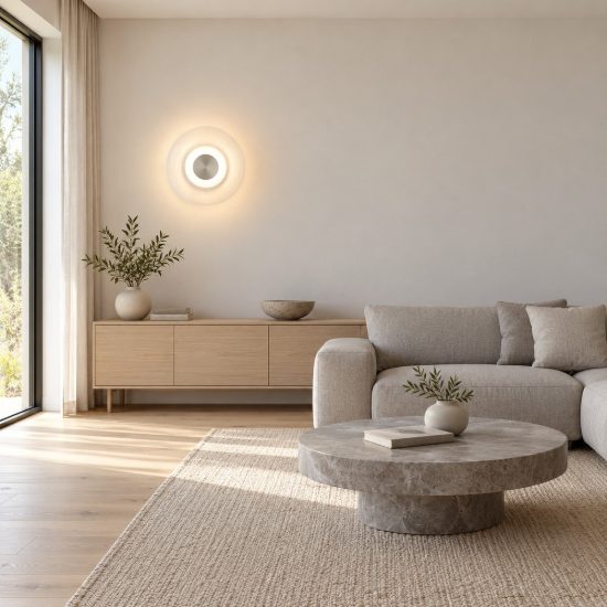 Applique nichel vetro tonda design moderna per sala da pranzo led 5w 3000k 18cm