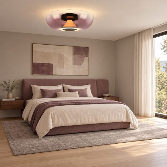 Plafoniera design moderna porpora vetro led 9w 3000k 25cm per ingresso