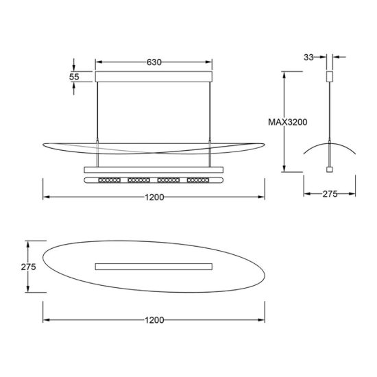 Lampadario led 48w cct 2700k 5700k dimmerabile con telecomando a sospensione per salotto faggio nero