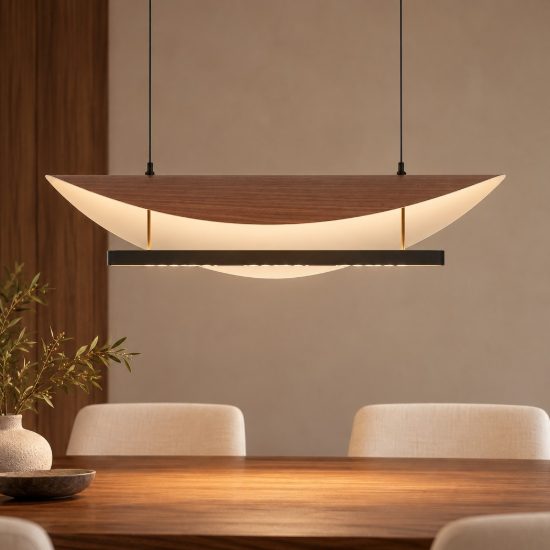 Lampadario a sospensione noce nero per sala da pranzo led 28w cct 2700k 5700k dimmerabile con telecomando