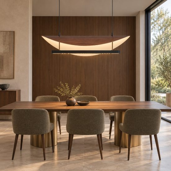 Lampadario a sospensione noce nero per sala da pranzo led 28w cct 2700k 5700k dimmerabile con telecomando