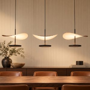 Lampadario a sospensione noce nero per sala da pranzo led 32w cct 2700k 5700k dimmerabile