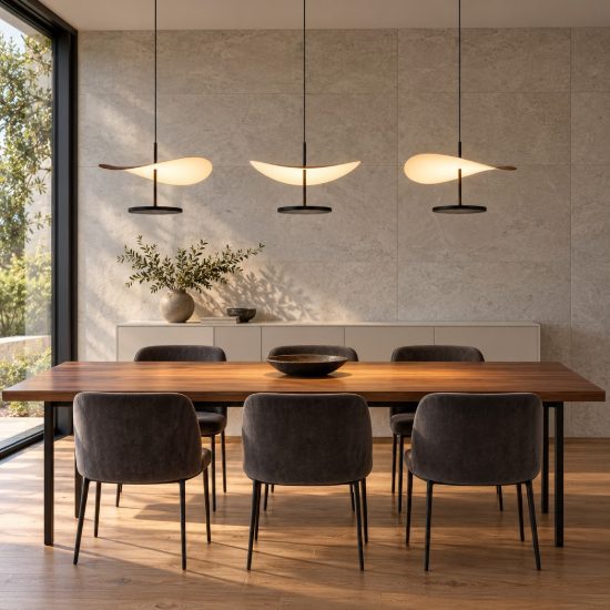 Lampadario a sospensione noce nero per sala da pranzo led 32w cct 2700k 5700k dimmerabile