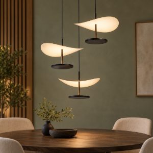 Lampadario a sospensione noce nero per sala da pranzo led 32w cct 2700k 5700k 3 luci dimmerabile