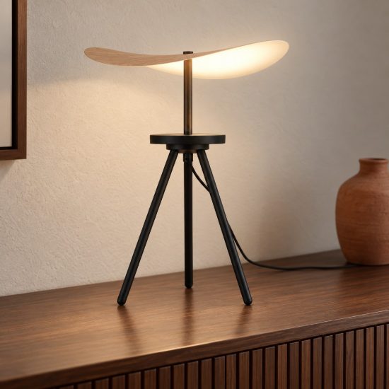 Lampada da tavolo noce nero per sala da pranzo led 12w cct 2700k 5700k dimmerabile