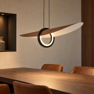 Lampadario lineare per salotto noce a sospensione led 24w 2700k dimmerabile