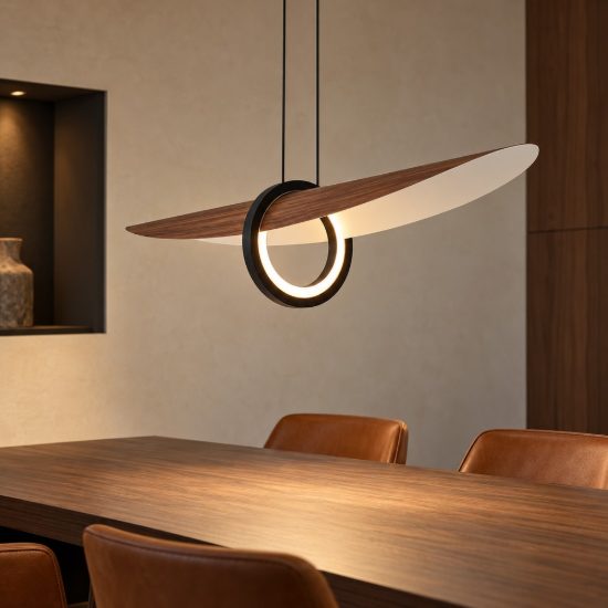 Lampadario lineare per salotto noce a sospensione led 24w 2700k dimmerabile