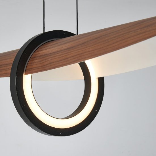 Lampadario lineare per salotto noce a sospensione led 24w 2700k dimmerabile