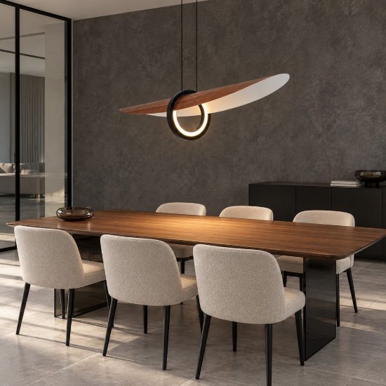Lampadario lineare per salotto noce a sospensione led 24w 2700k dimmerabile