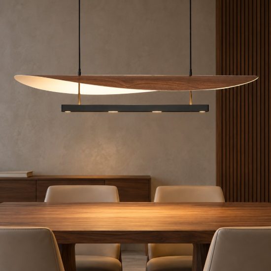 Lampadario a sospensione noce nero per sala da pranzo led 48w cct 2700k 5700k dimmerabile con telecomando