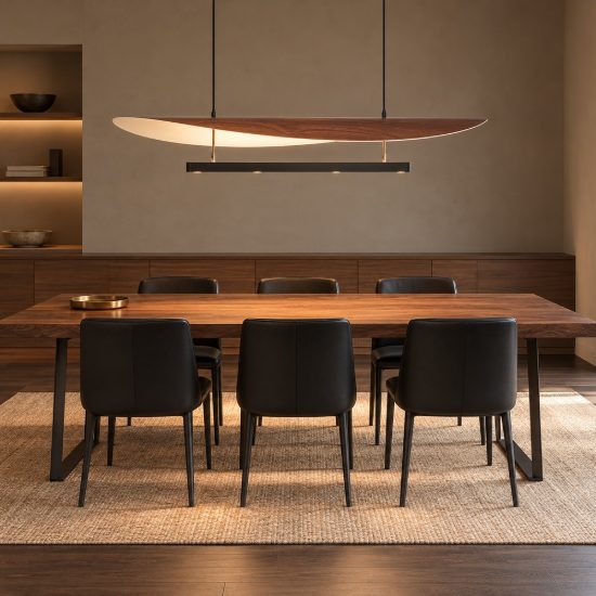 Lampadario a sospensione noce nero per sala da pranzo led 48w cct 2700k 5700k dimmerabile con telecomando