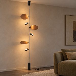 Piantana terra soffitto design moderna nero rame spazzolato per soggiorno led 30w 2700k