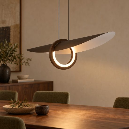 Lampadario lineare caffe moka per soggiorno a sospensione led 24w 2700k dimmerabile