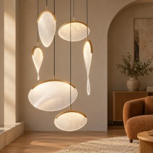 Lampadario design a sospensione oro per soggiorno moderno led 80w 3000k dimmerabile