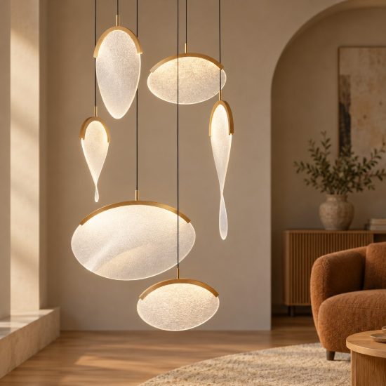 Lampadario design a sospensione oro per soggiorno moderno led 80w 3000k dimmerabile