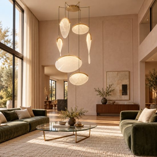 Lampadario design a sospensione oro per soggiorno moderno led 80w 3000k dimmerabile
