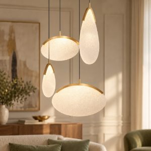 Lampadario a sospensione oro per soggiorno led 54w 3000k dimmerabile