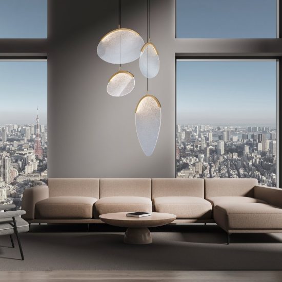 Lampadario a sospensione oro per soggiorno led 54w 3000k dimmerabile