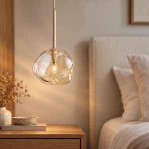 Lampada a sospensione sfera di vetro cognac design moderno