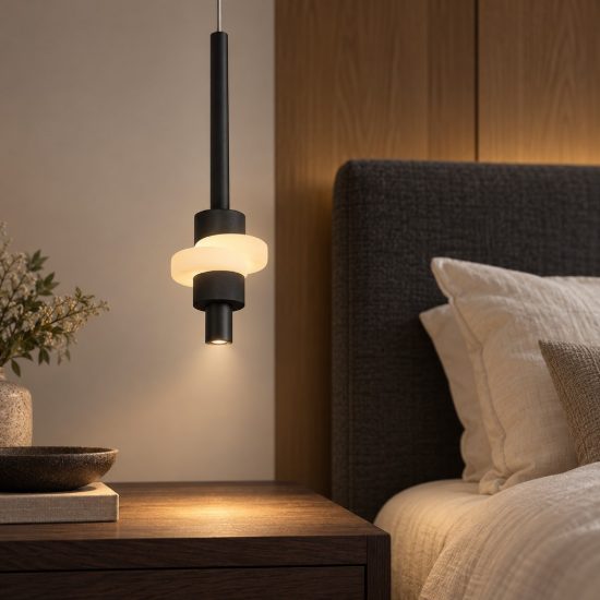 Lampada per comodino camera da letto nera a sospensione led 7w 3000k