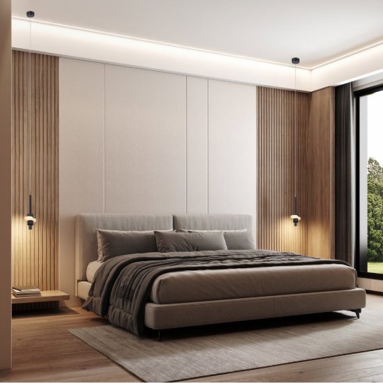 Lampada per comodino camera da letto nera a sospensione led 7w 3000k