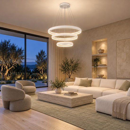 Lampadario a sospensione led 122w 3000k dimmerabile 3 anelli bianco per soggiorno