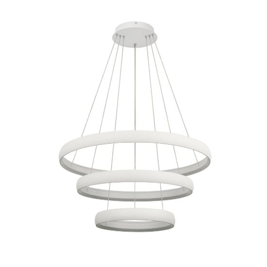 Lampadario a sospensione led 122w 3000k dimmerabile 3 anelli bianco per soggiorno