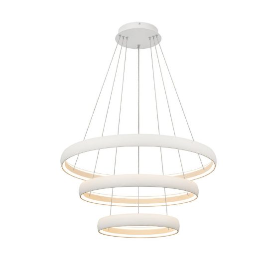 Lampadario a sospensione led 122w 3000k dimmerabile 3 anelli bianco per soggiorno