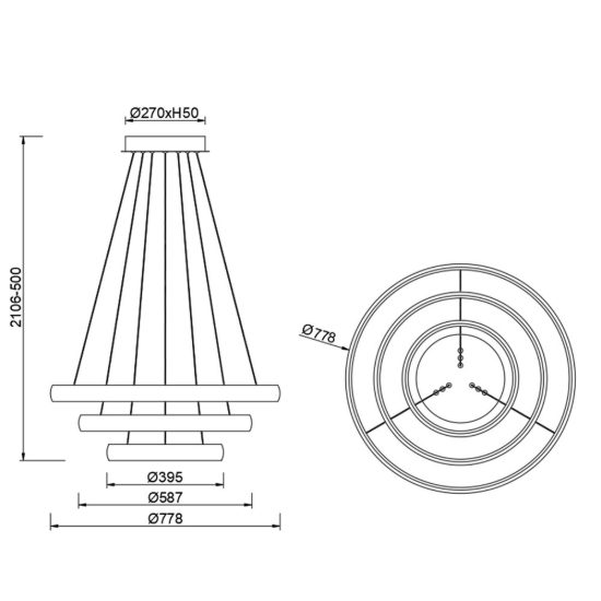 Lampadario a sospensione led 122w 3000k dimmerabile 3 anelli bianco per soggiorno