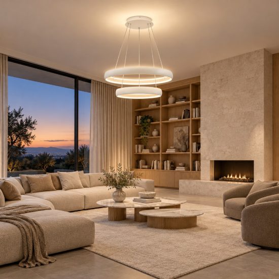 Lampadario a sospensione led 70w 3000k dimmerabile 2 anelli bianco per soggiorno