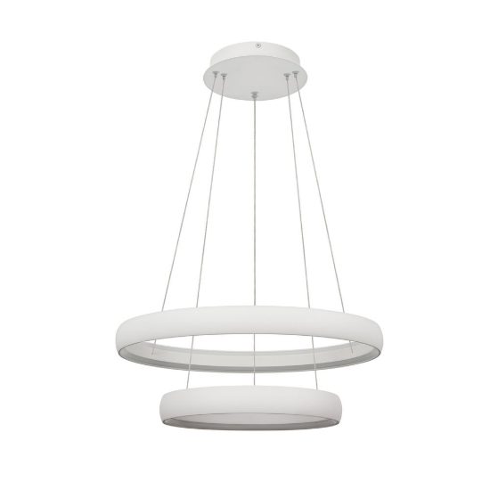 Lampadario a sospensione led 70w 3000k dimmerabile 2 anelli bianco per soggiorno