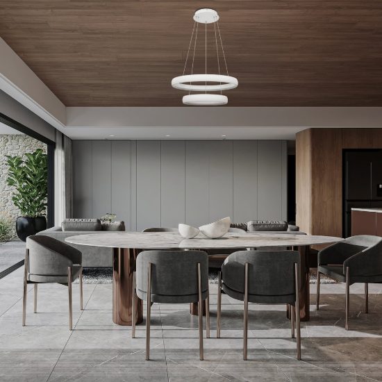 Lampadario a sospensione led 70w 3000k dimmerabile 2 anelli bianco per soggiorno