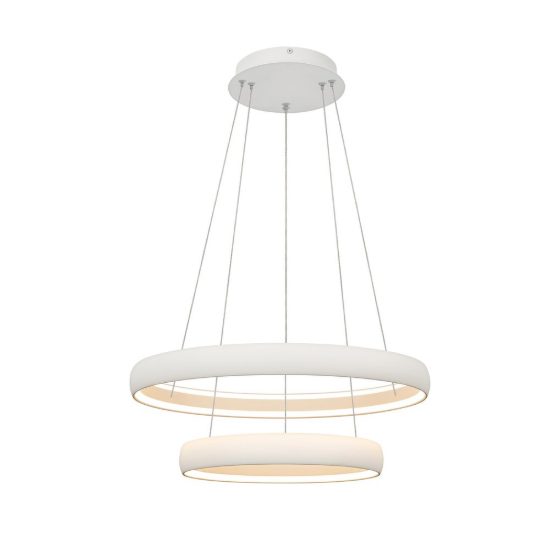 Lampadario a sospensione led 70w 3000k dimmerabile 2 anelli bianco per soggiorno