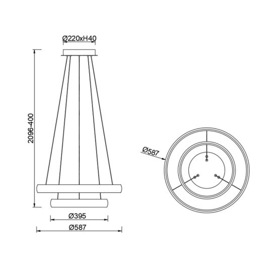 Lampadario a sospensione led 70w 3000k dimmerabile 2 anelli bianco per soggiorno