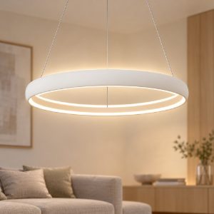 Lampadario a sospensione led 42w 3000k dimmerabile anello bianco per soggiorno