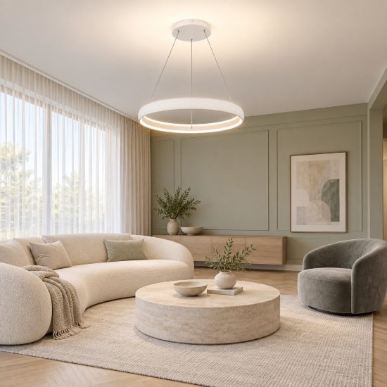 Lampadario a sospensione led 42w 3000k dimmerabile anello bianco per soggiorno