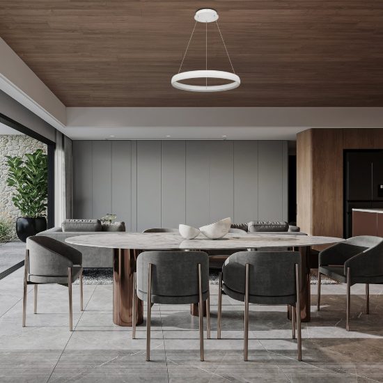 Lampadario a sospensione led 42w 3000k dimmerabile anello bianco per soggiorno