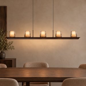 Lampadario a sospensione led 55w 3000k dimmerabile lineare cenere in vetro per soggiorno