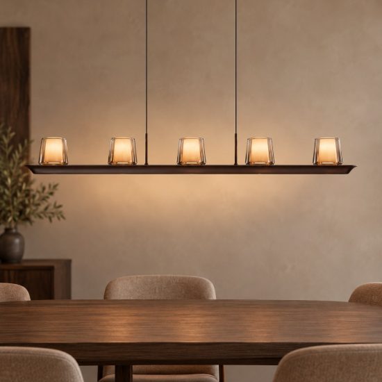 Lampadario a sospensione led 55w 3000k dimmerabile lineare cenere in vetro per soggiorno